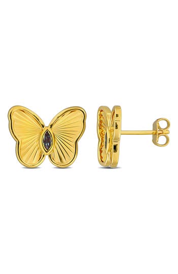 Delmar Marquise Cut Created Alexandrite Butterfly Stud Earrings In Purple/gold