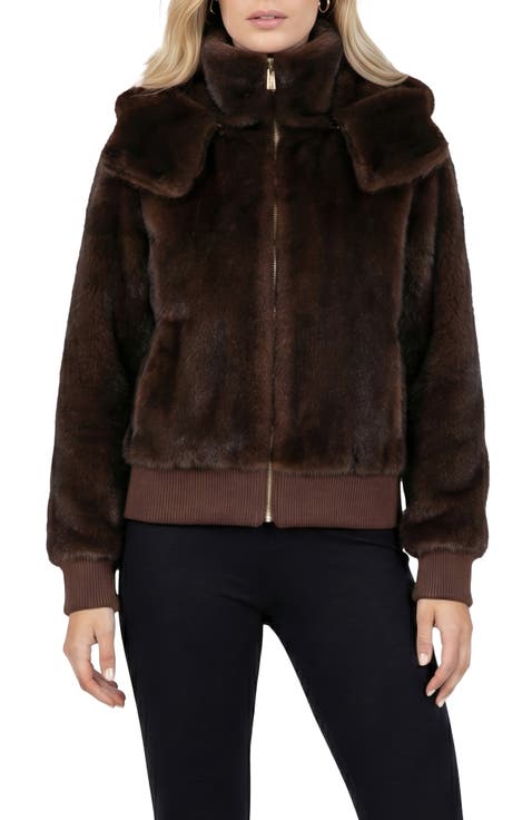 Fur-Free Mink (Faux Fur) Hooded Jacket With Knitted Cuffs & Bottom