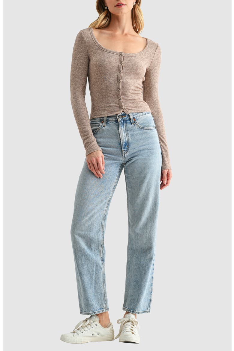 Long Sleeve Button Front Knit Top, Alternate, color, TOFFEE