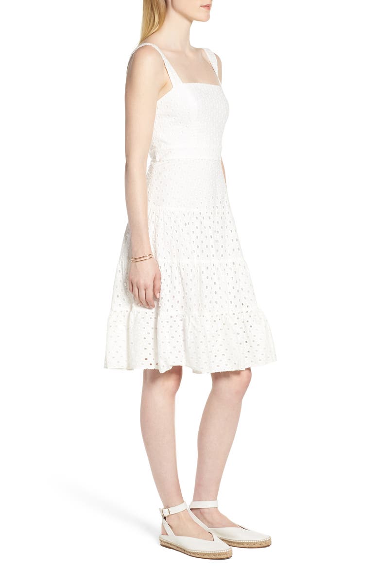 Eyelet Fit & Flare Dress, Alternate, color, WHITE