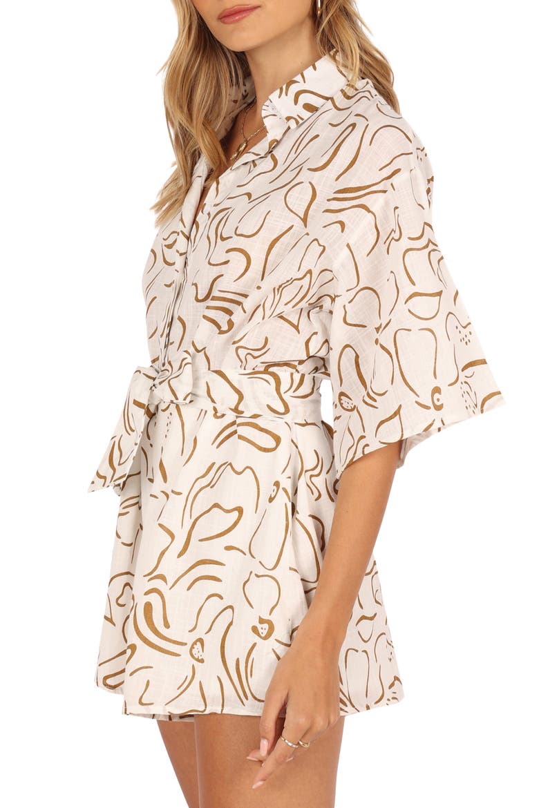 Kellie Cotton Romper, Alternate, color, WHITE/ BEIGE