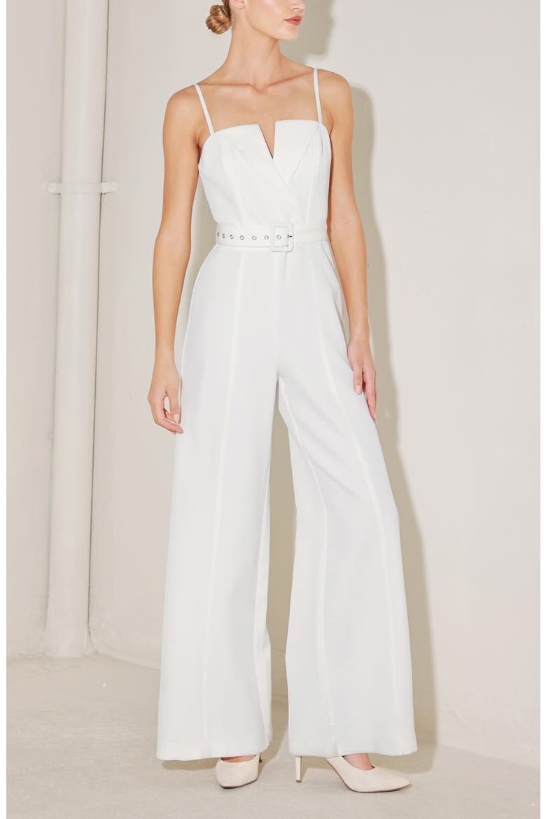 Solid Belted Wide Leg Jumpsuit, Alternate, color, WHITE