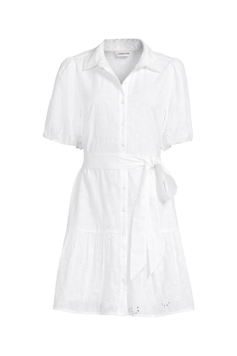 Elbow Sleeve Eyelet Knee Length Shirt Dress, Alternate, color, White Floral Eyelet