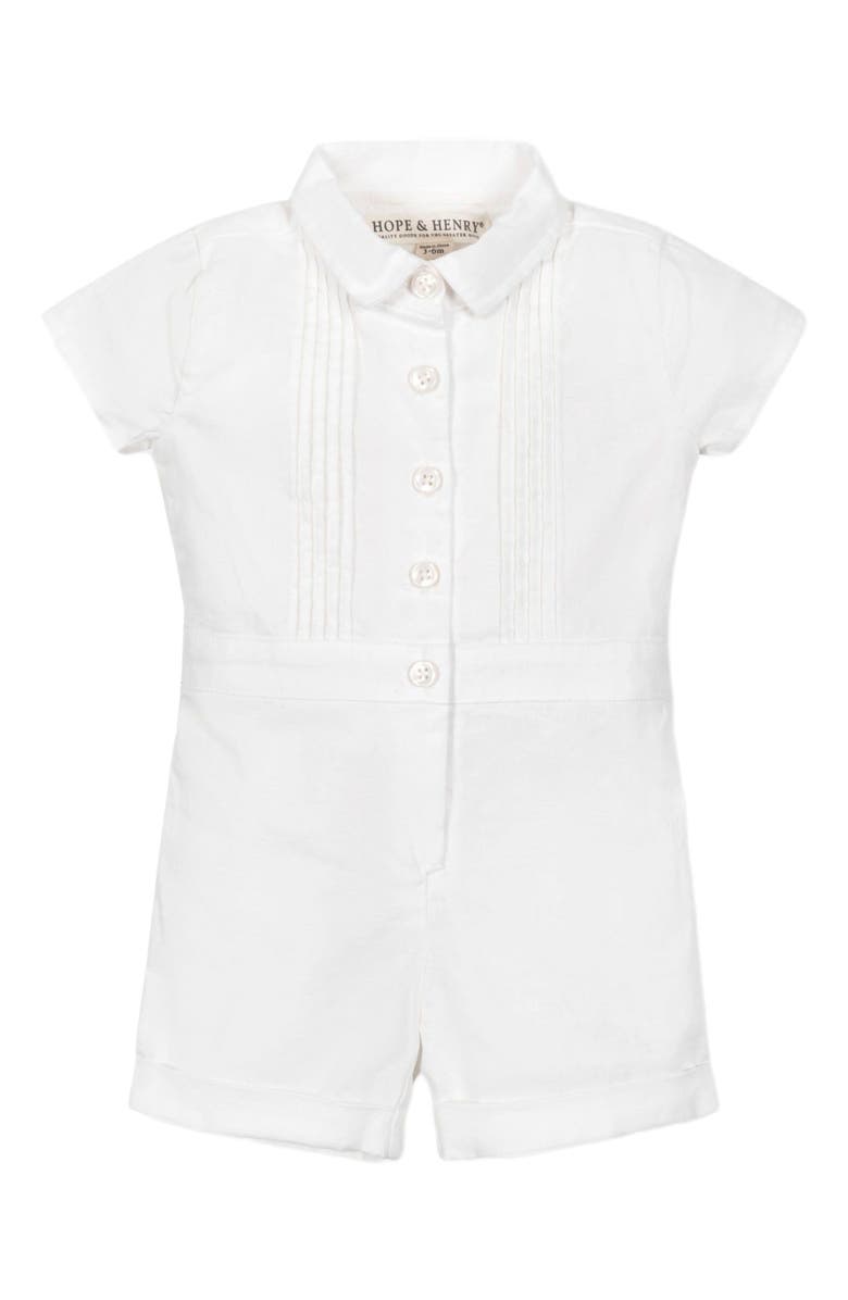 Hope & Henry Baby Linen Pintuck Romper, Infant, Main, color, Soft White Pintuck