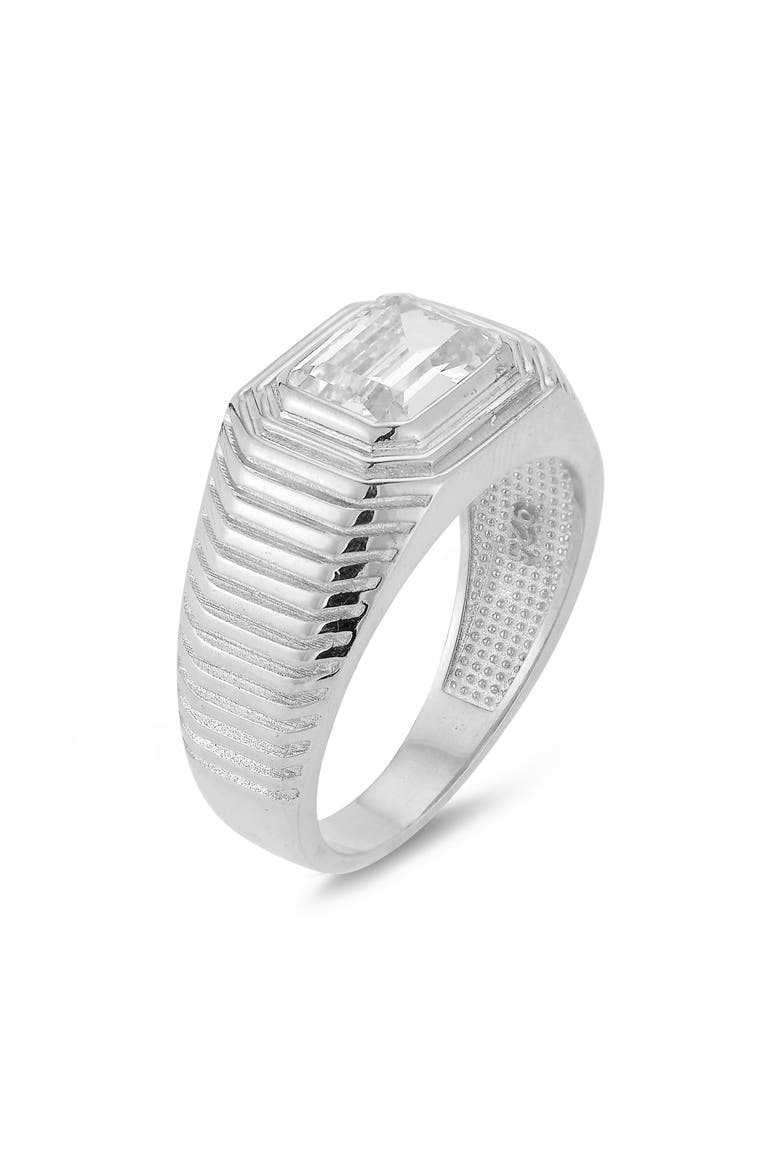 Cubic Zirconia Signet Ring, Main, color, SILVER