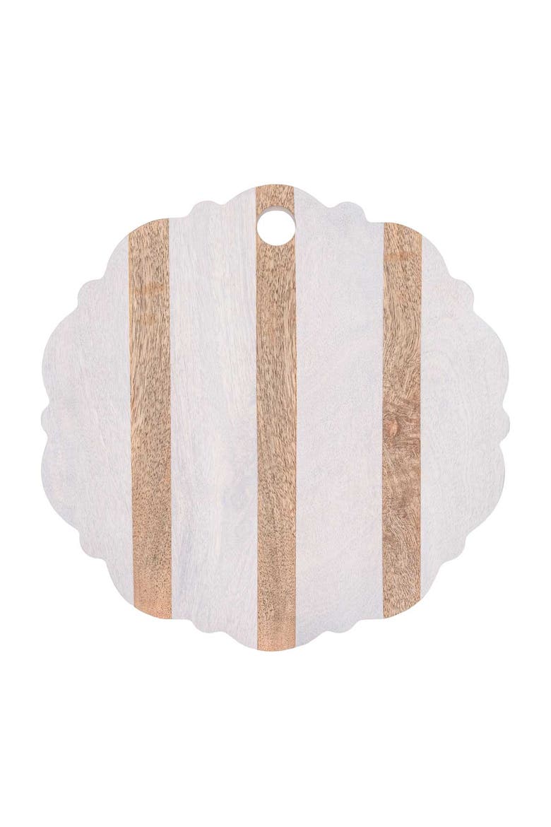 Maeve Striped Scallop Wood Board, Main, color, Brown
