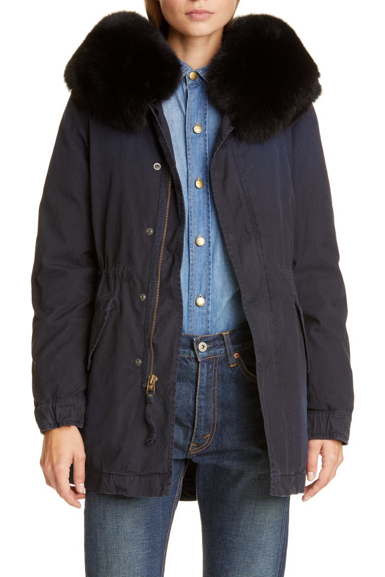 Hooded Cotton Parka with Removable Genuine Fox Fur Trim (Nordstrom Exclusive), Main, color, MIDNIGHT BLUE