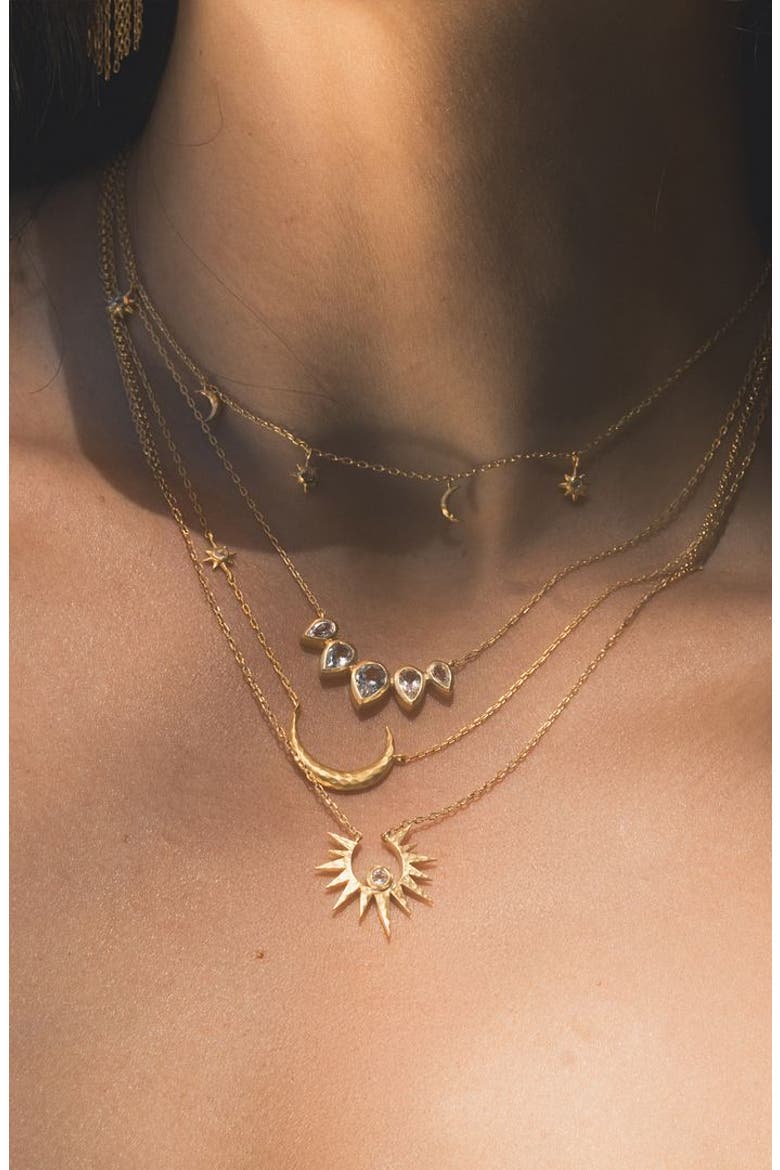 Commence with Clarity White Topaz Lotus Petal Necklace, Alternate, color, Gold