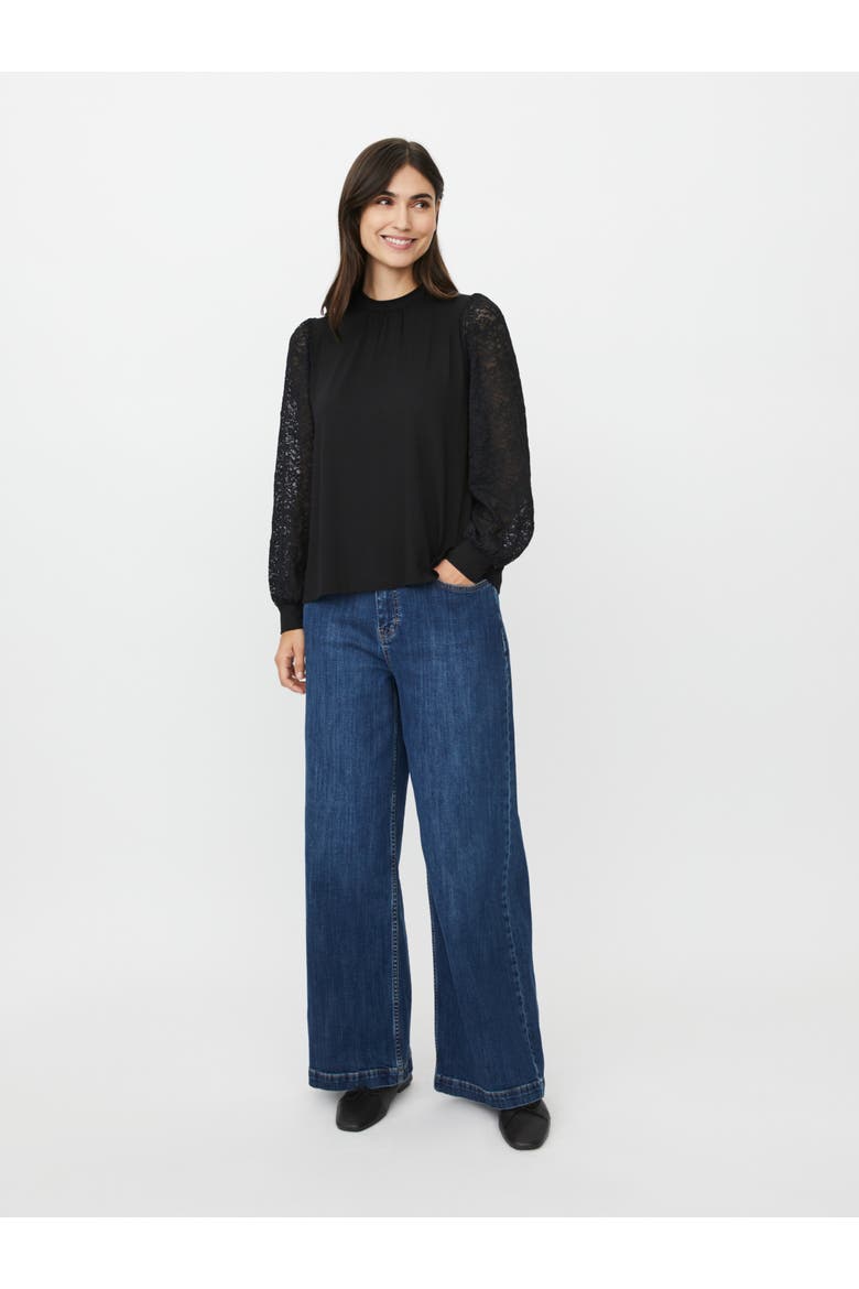 Mabravoria High Neck Lace Sleeve Blouse, Alternate, color, Black