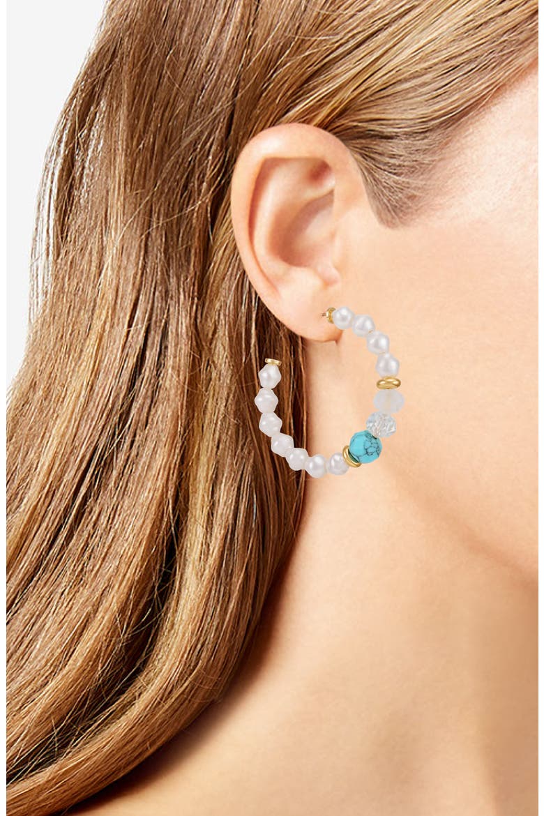 Beaded & Faux Pearl Hoop Earrings, Alternate, color, GOLD TONE