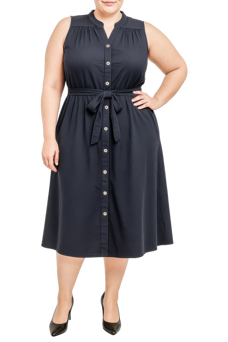 Belted Sleeveless Cotton Shirtdress, Alternate, color, NAVY
