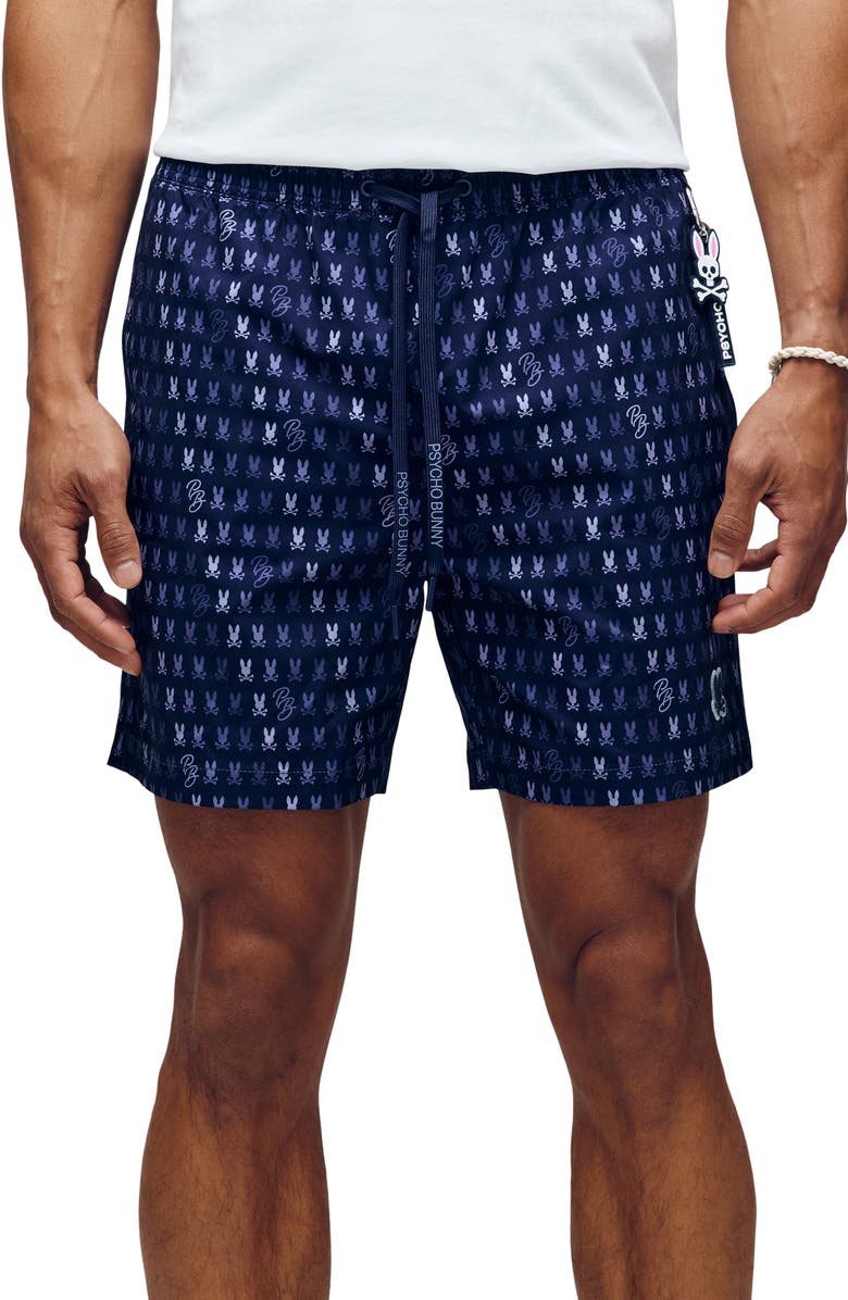 Psycho Bunny Ken Allover Print Swim Trunks, Main, color, 