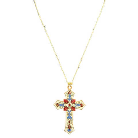 Vintage 1890s Ivory Enamel Cross Pendant Necklace