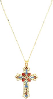 MADISON BEVERLY HILLS Vintage 1890s Ivory Enamel Cross Pendant Necklace