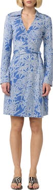 Diane von Furstenberg New Jeanne Leaf Print Long Sleeve Silk Wrap Dress