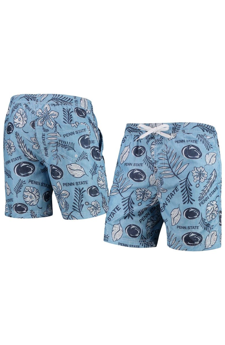 Wes & Willy Men's Wes & Willy Light Blue Penn State Nittany Lions Vintage Floral Swim Trunks, Main, color,