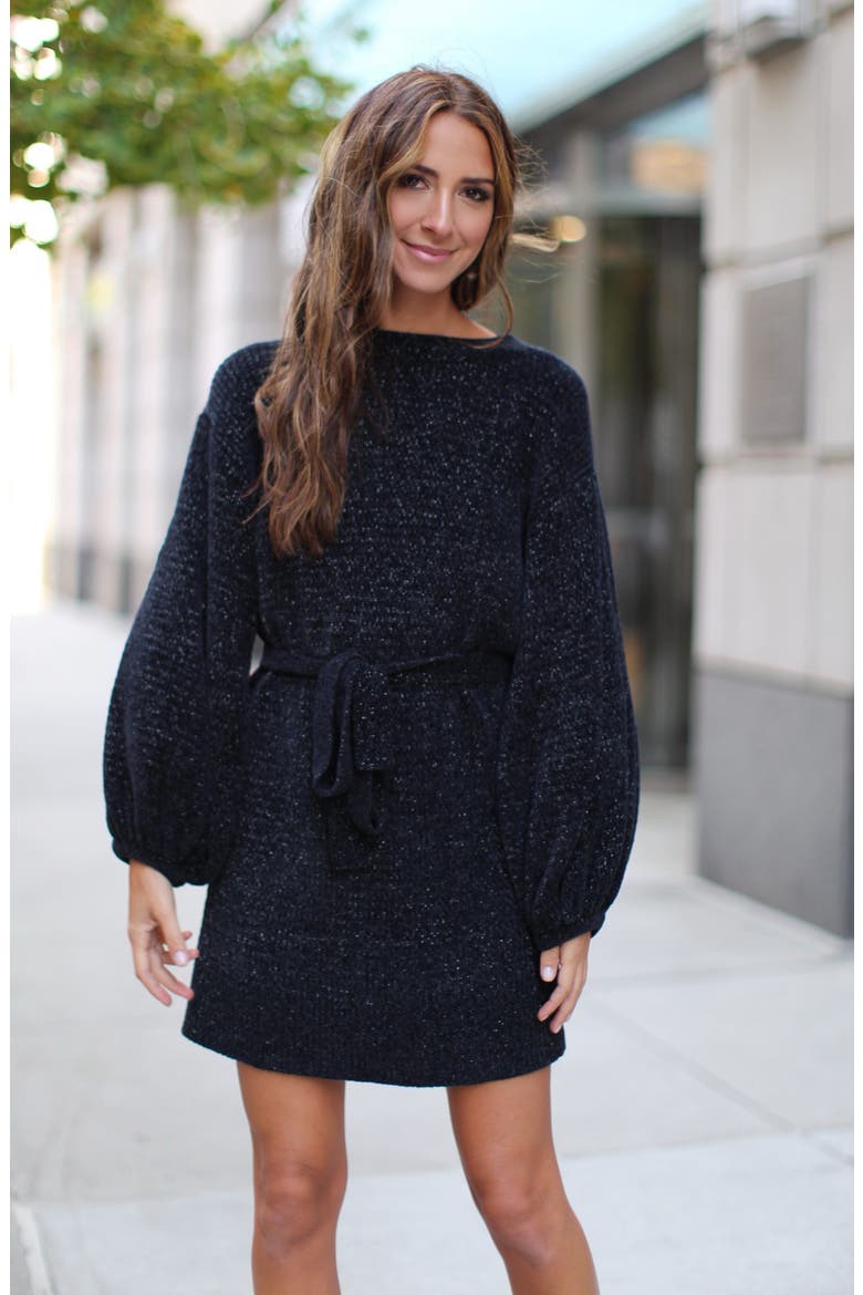 Shimmer Sweater Dress (Nordstrom Exclusive), Alternate, color, BLACK