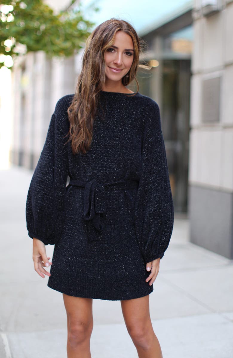 Something Navy Shimmer Sweater Dress, Alternate, color, 