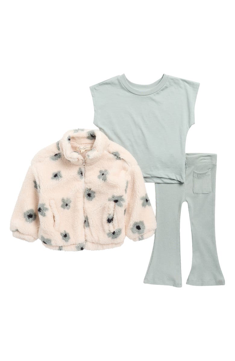 Jessica Simpson Kids' T-Shirt, Fleece Jacket & Flared Leggings Set, Main, color, Dusty Blue