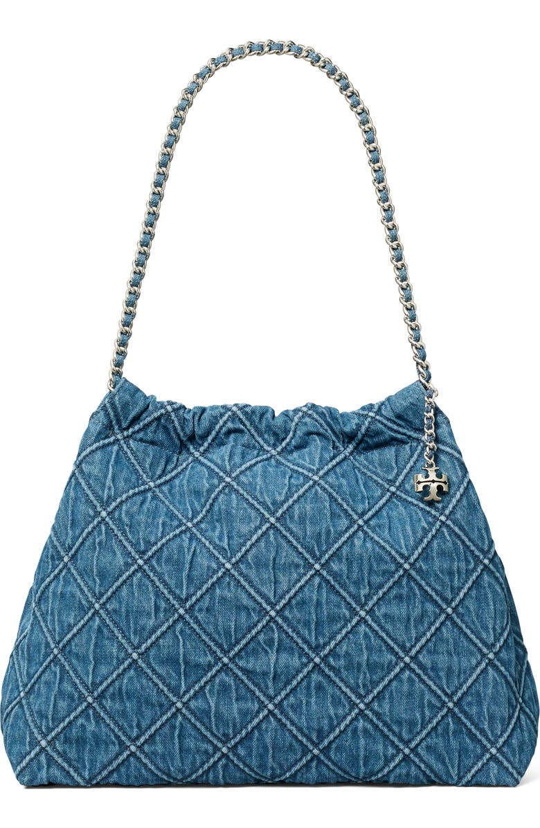 Tory Burch Fleming Soft Quilted Denim Hobo Bag, Main, color, Denim