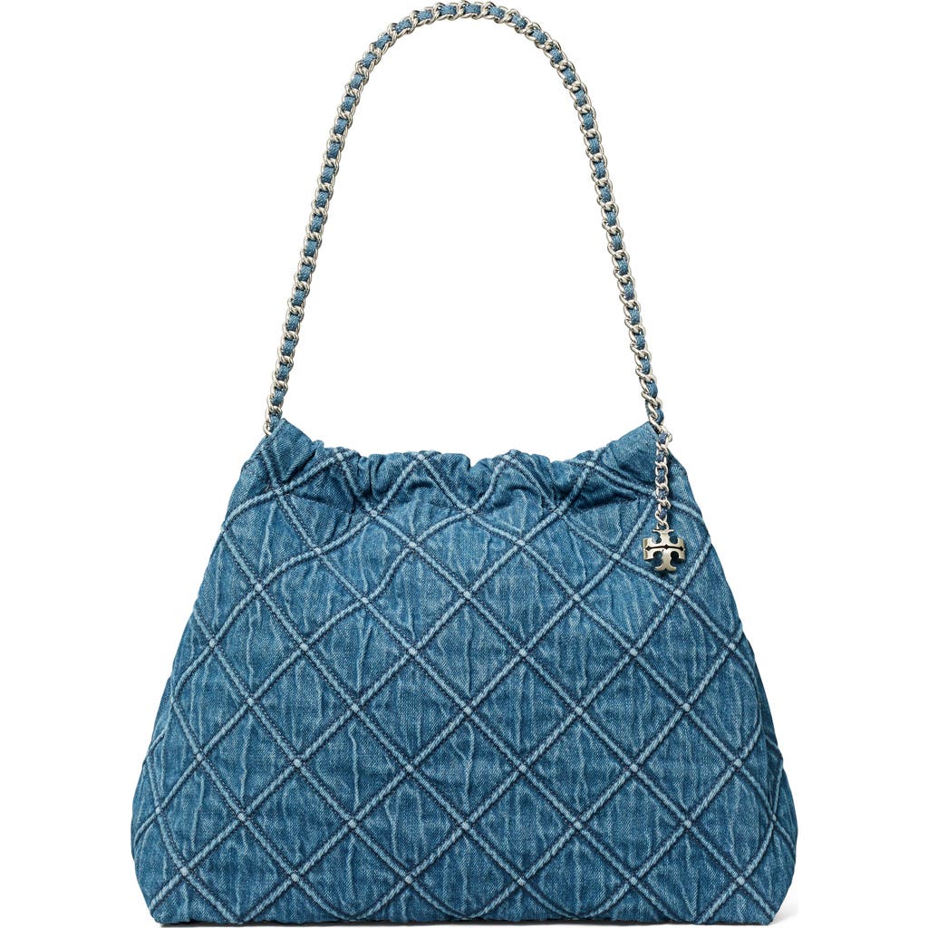 TORY BURCH TORY BURCH FLEMING SOFT QUILTED DENIM HOBO BAG