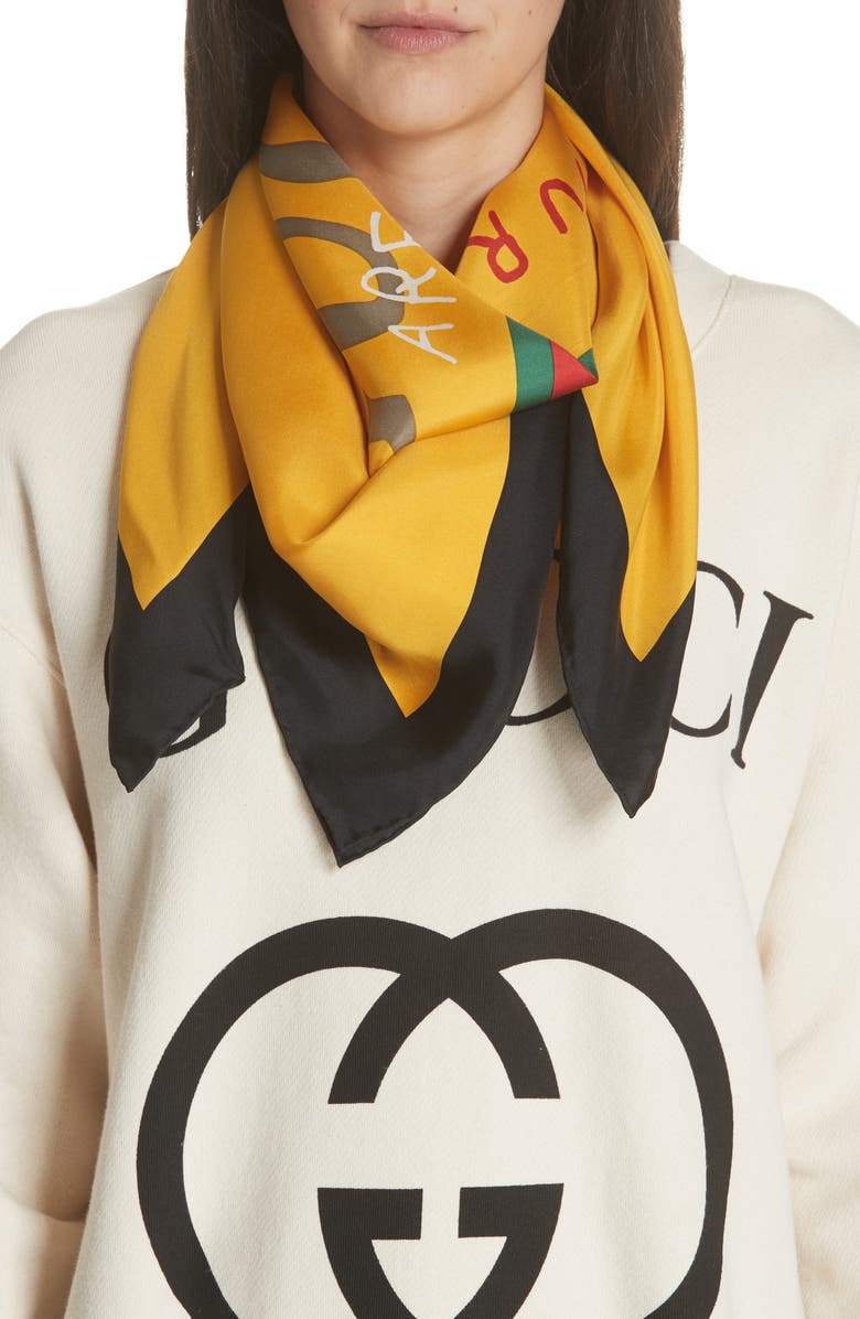 Gucci Coco Capitán Print Silk Scarf, Alternate, color, 