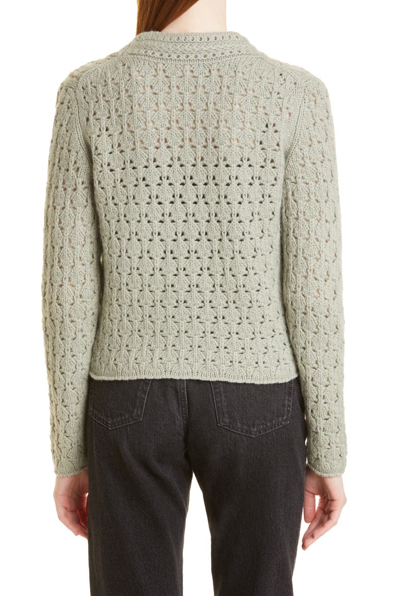 Crochet Wool & Cashmere Cardigan Sweater, Alternate, color, ARTICHOKE