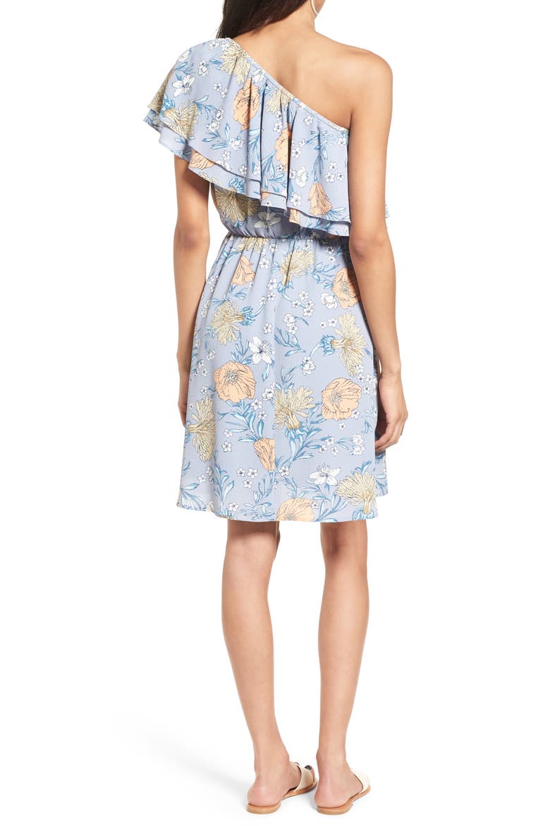 Ruffle One-Shoulder Dress, Alternate, color, LIGHT BLUE CORAL FLORAL