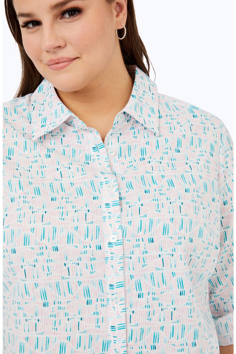 Zoey Printed Roll Tab Cotton Button-Up Shirt, Alternate, color, OCEANSIDE