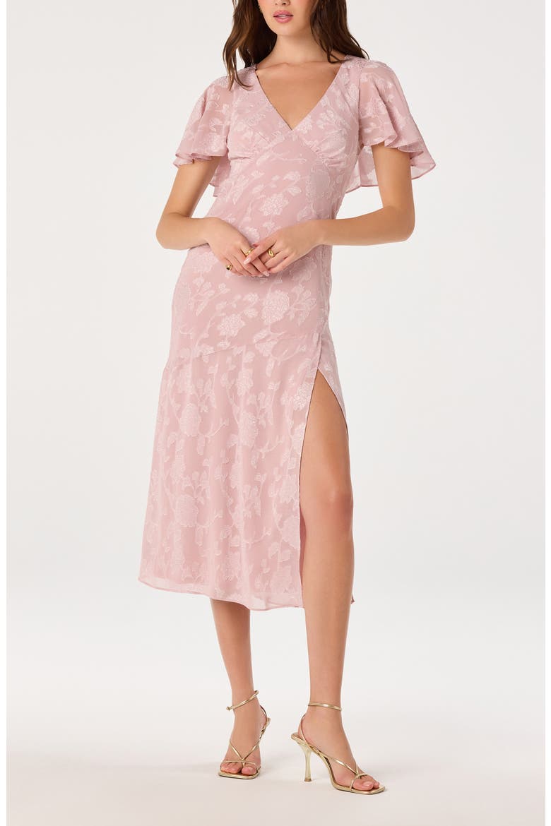 Floral Flutter Sleeve Cutout Back Midi Dress, Alternate, color, LIGHT PINK