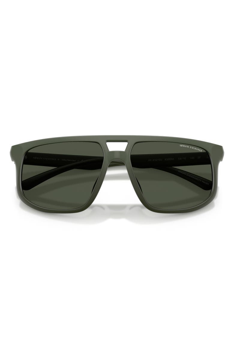 AX Armani Exchange 58mm Polarized Pilot Sunglasses, Alternate, color, Matte Green / Dark Green Polar
