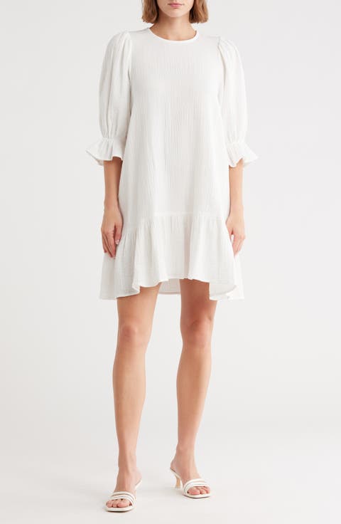 Bubble Sleeve Cotton Gauze Minidress