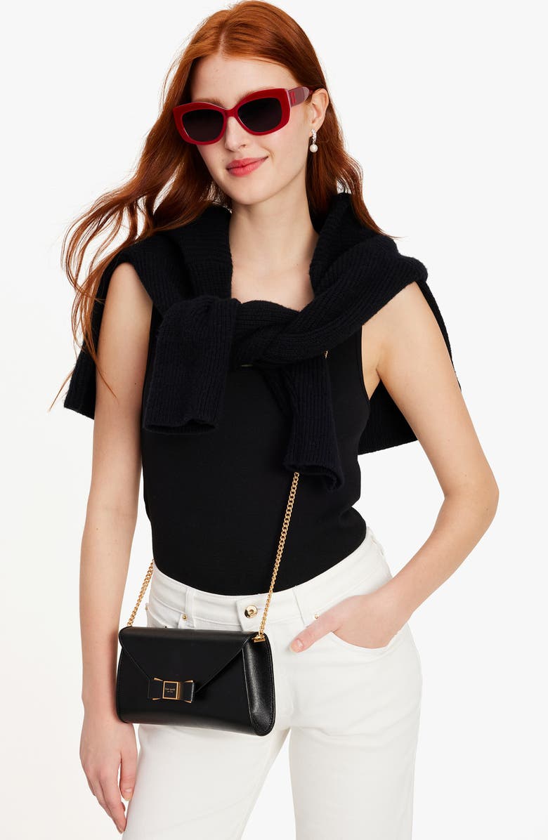 Kate Spade New York morgan bow saffiano leather wallet on a chain, Alternate, color, 