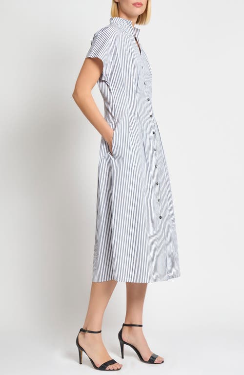 Ming Wang X Tanya Foster Pinstripe Cotton Fit & Flare Midi Dress In White/black