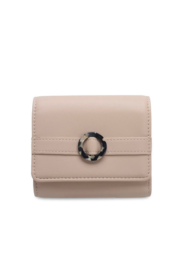 Arc Wallet Compact Trifold Wallet With Flap Closure & Decorative Buckle, Main, color, BEIGE