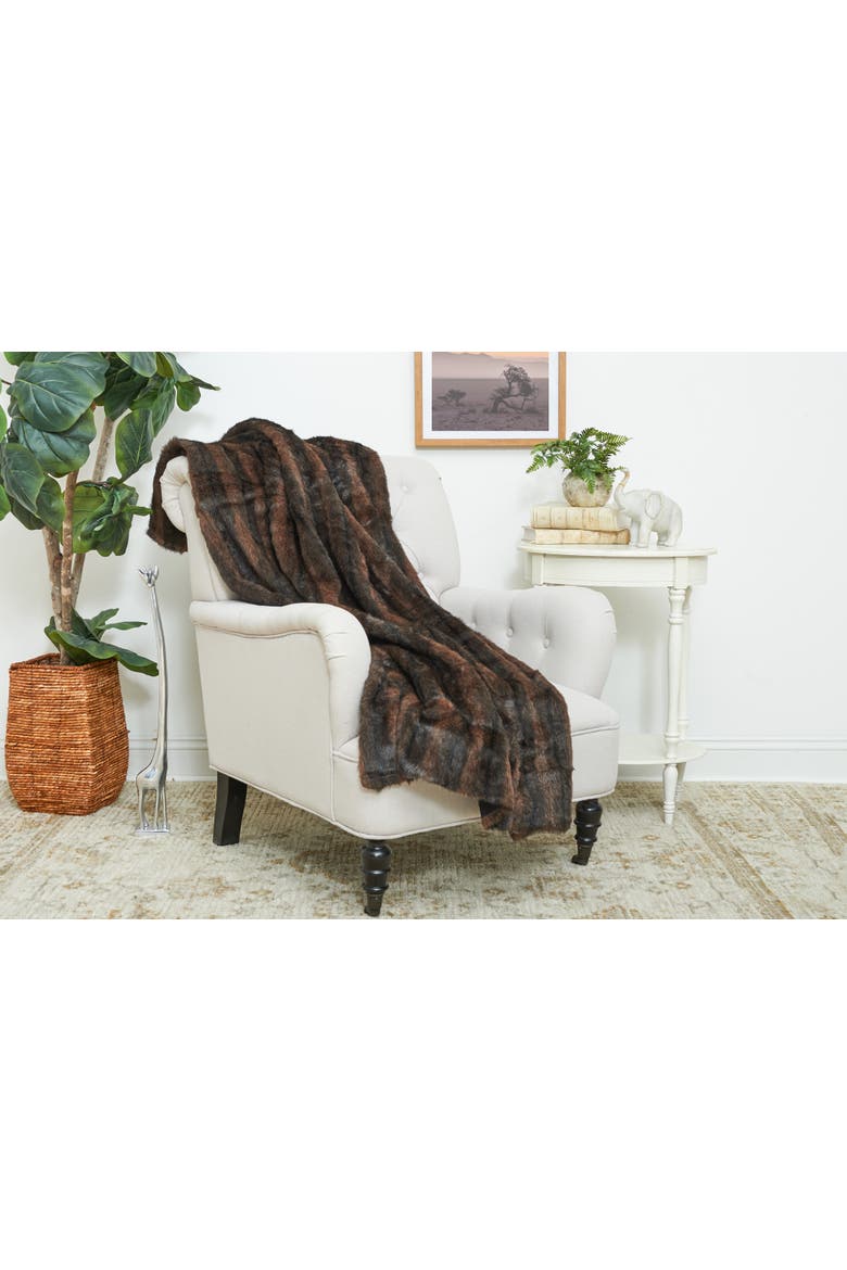 Brown Striped Fur Accent Throw Blanket 50" x 60", Alternate, color, Brown