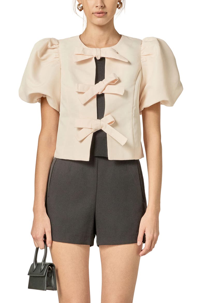 Bow Detail Puff Sleeve Top, Main, color, CREAM