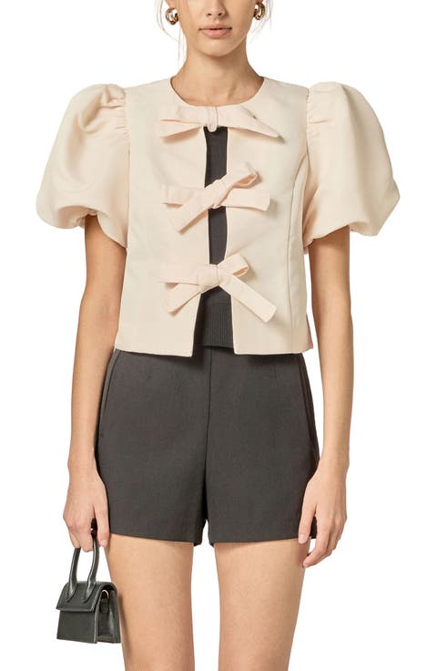 Bow Detail Puff Sleeve Top