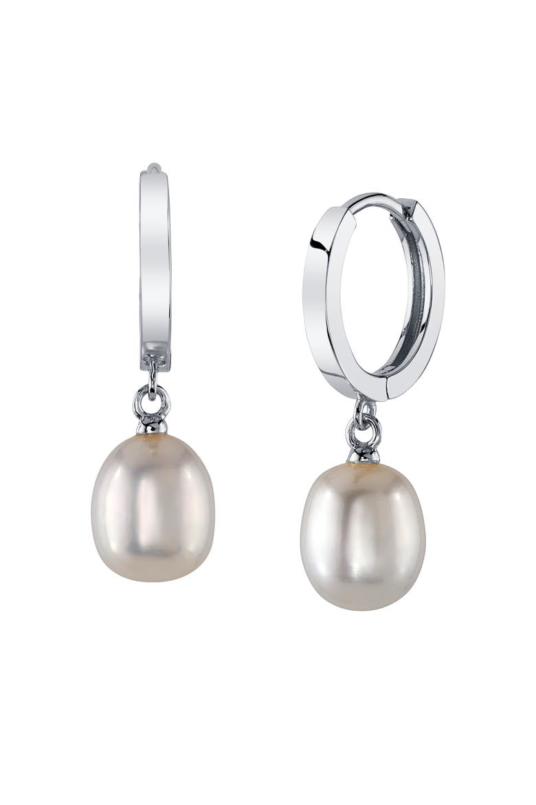 White Freshwater Baroque Huggie Pearl Gianna Earrings, Main, color, Sterling Silver