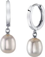 The Pearl Source White Freshwater Baroque Huggie Pearl Gianna Earrings