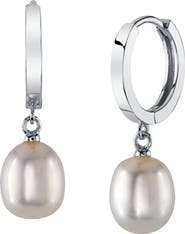 The Pearl Source White Freshwater Baroque Huggie Pearl Gianna Earrings