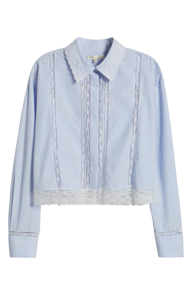 LoveShackFancy Delano Lace Panel Woven Shirt, Alternate, color, Sky Lagoon