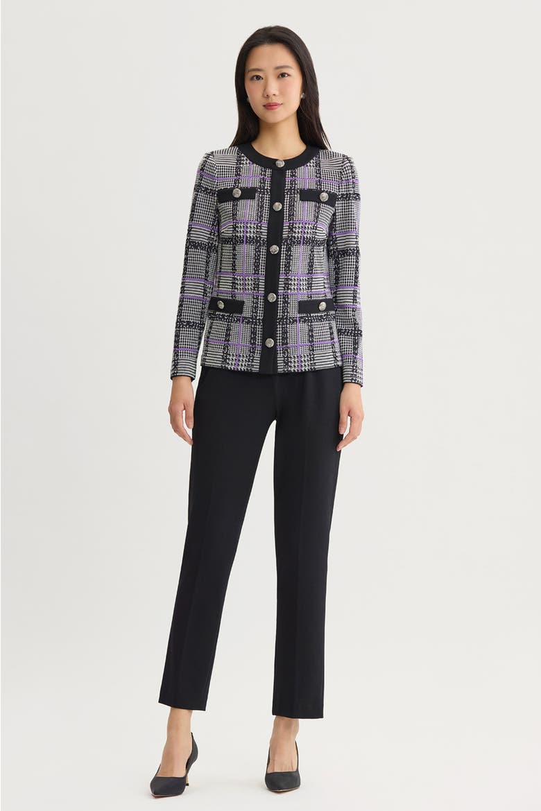 Plaid Tweed Knit Jacket, Alternate, color, Black/Ivory/Sunset Purple