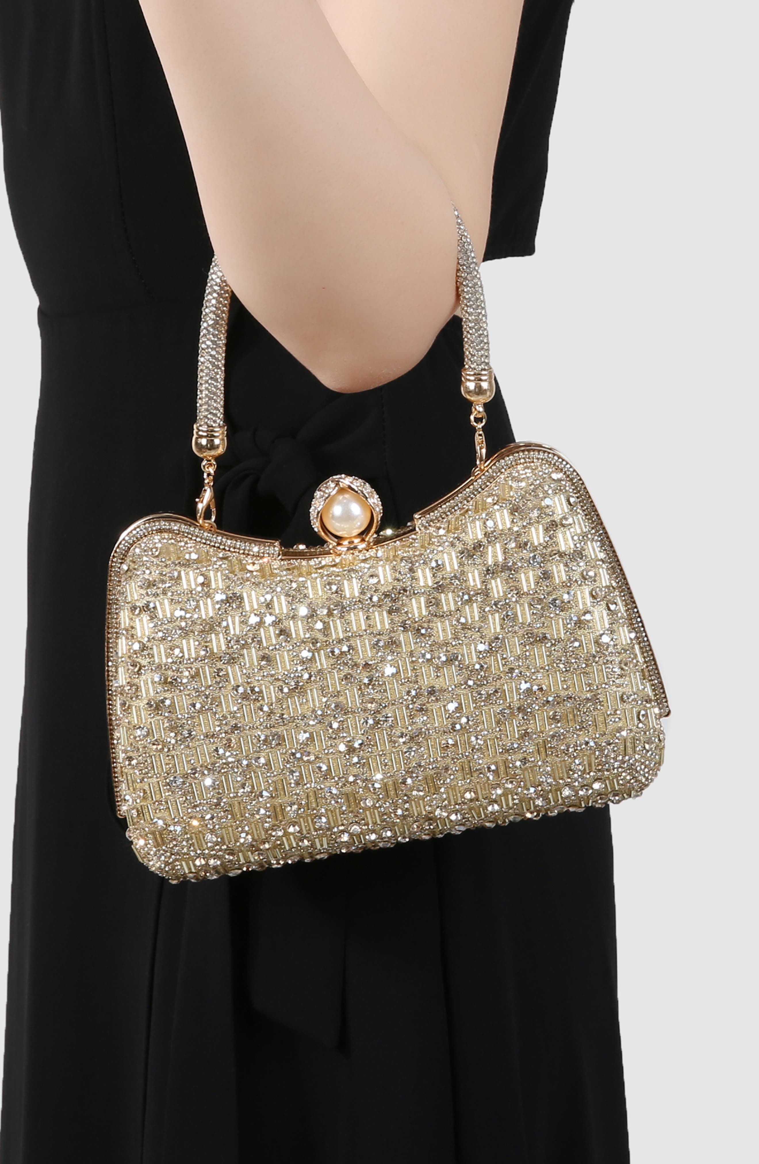 BERNESS Rhinestone Embellished Handbag, Alternate, color, Gold