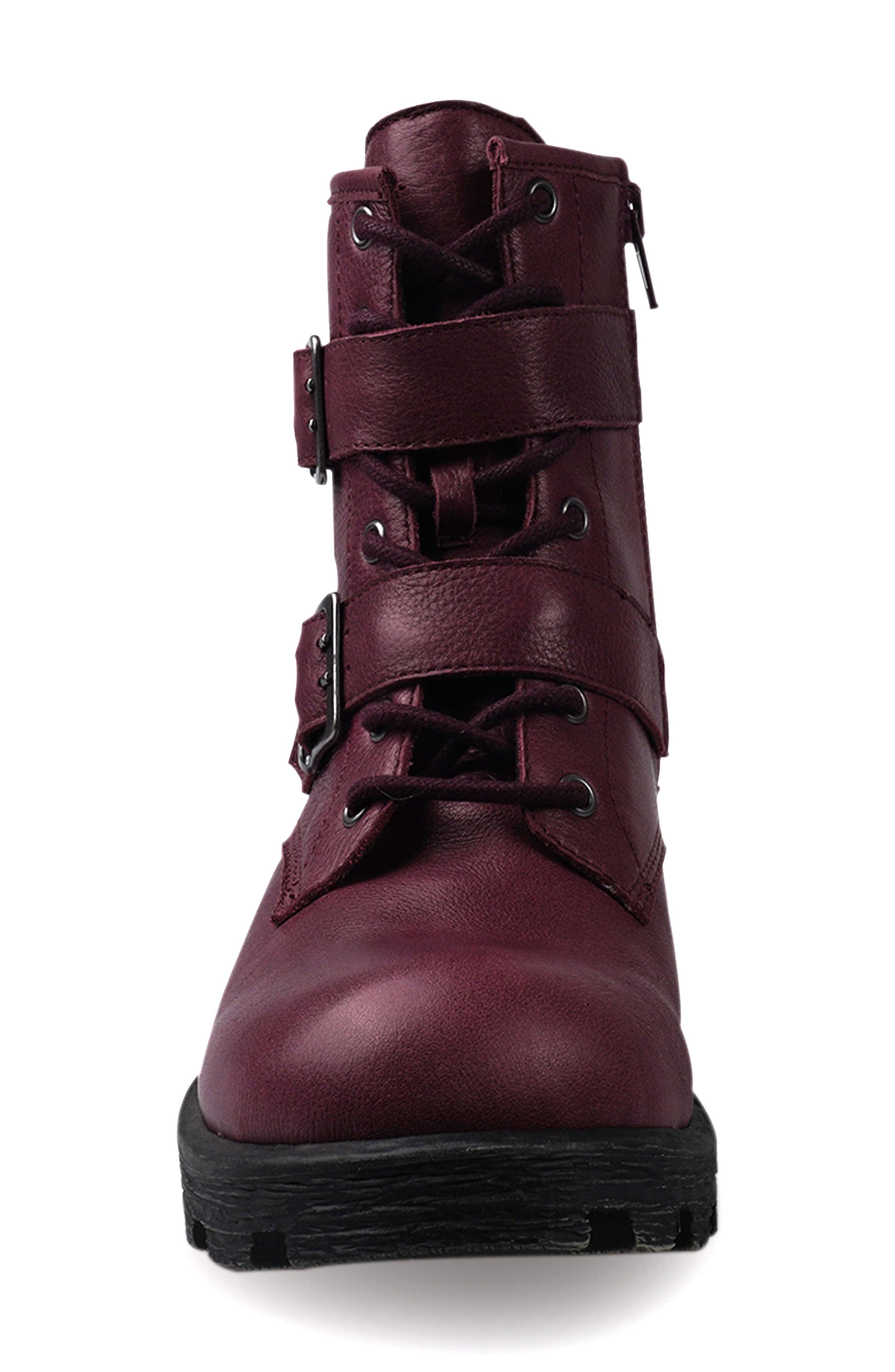 Stanza Lug Sole Moto Bootie, Alternate, color, WINE LEATHER