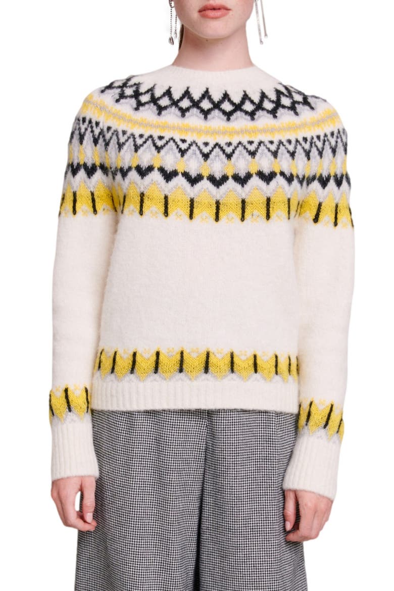 Mamonix Fair Isle Metallic Sweater, Main, color, ECRU / YELLOW