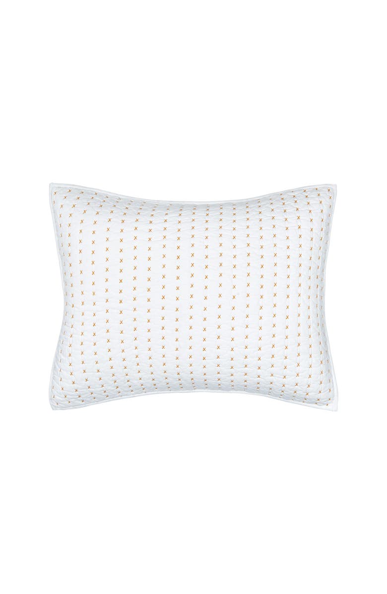 carol & frank Hilton Ochre Cotton Standard Pillow Sham, Main, color, White
