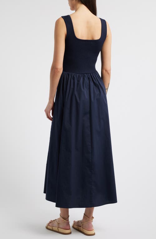 Moon River Sleeveless Mixed Media Midi Dress In Navy