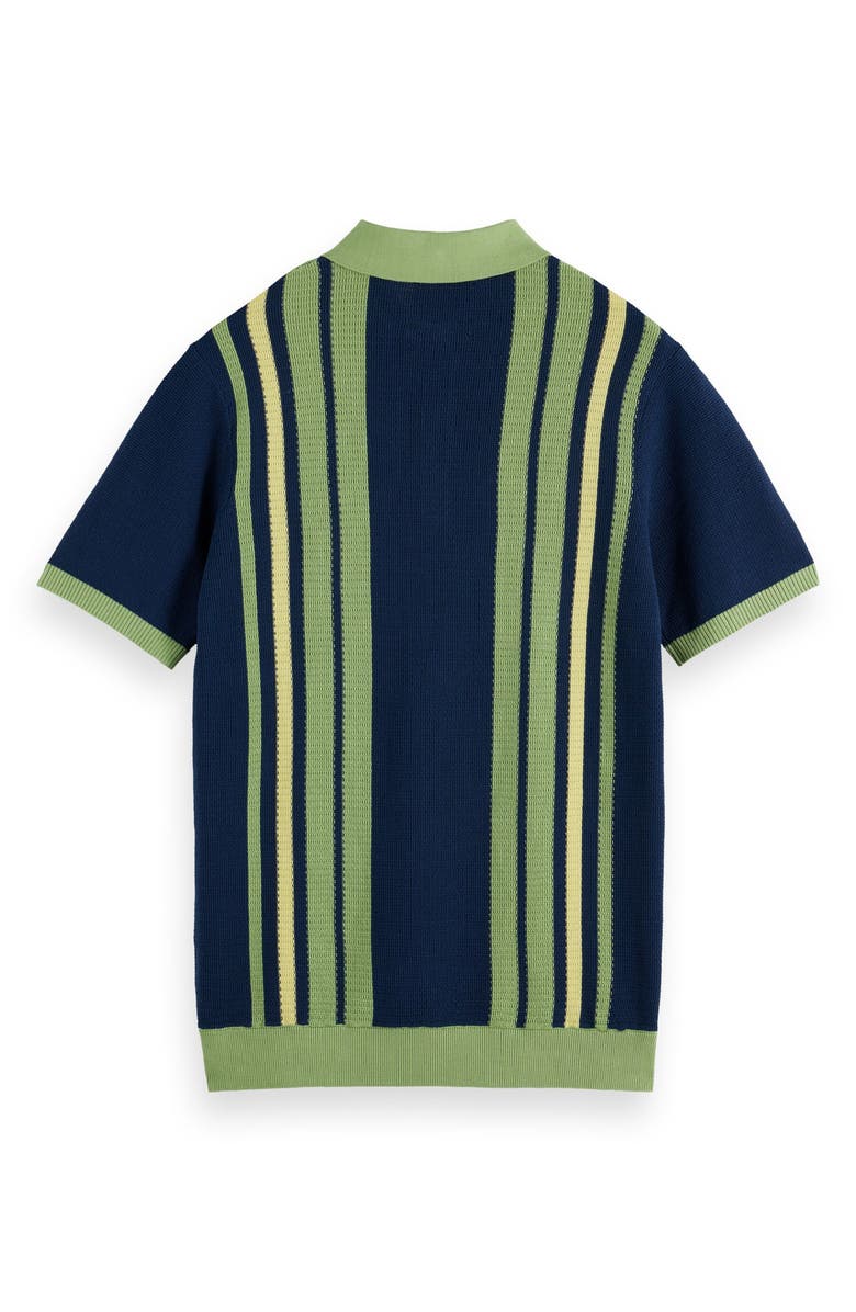 Scotch & Soda Stripe Textured Cotton Knit Polo, Alternate, color, Atlantic Blue