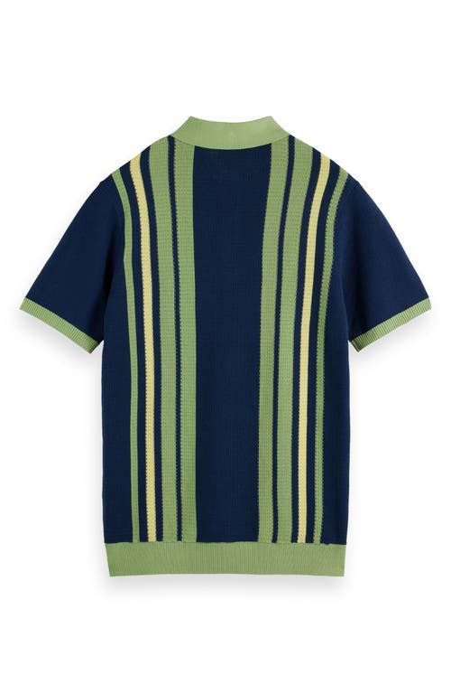 Scotch & Soda Stripe Textured Cotton Knit Polo In Atlantic Blue